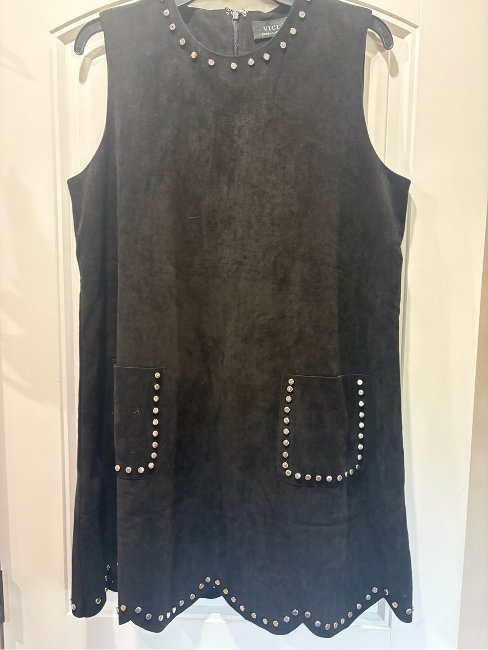 VICI Black Studded Sleeveless Suede Shift Dress